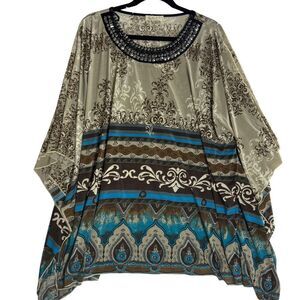 C.O.C. Clothing Obsessed Company Tunic Top Size 3XL Beige/Brown Print Curvy Fit